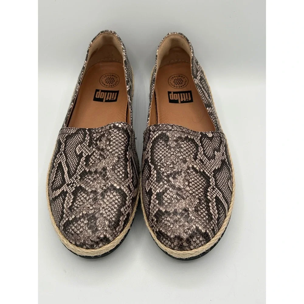 FitFlop Supercomff Snakeskin Espadrille Loafers Brown Black K91-585 Women Sz 8.5